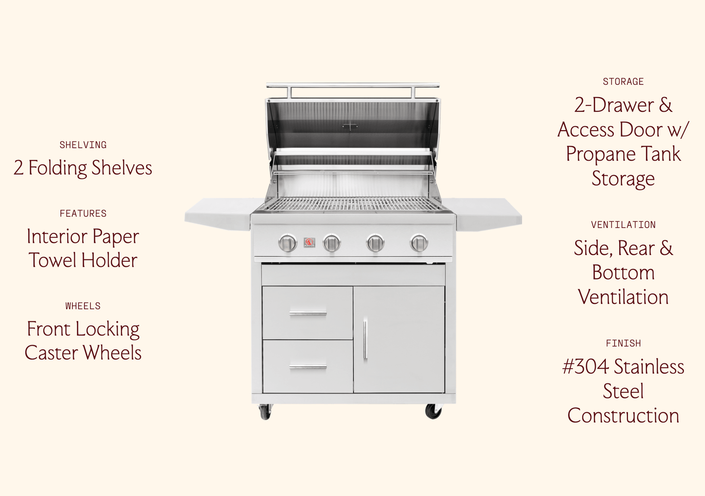 SUMMERSET™ Deluxe Cart for 32″ Sizzler/Sizzler Pro Grill