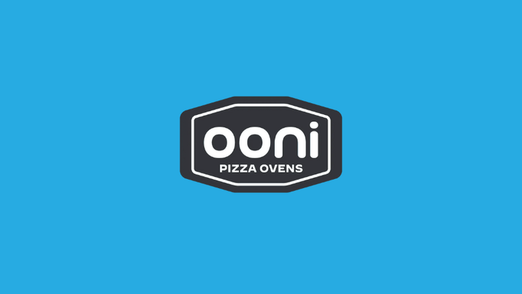The Ooni pizza ovens logo on a sky blue background