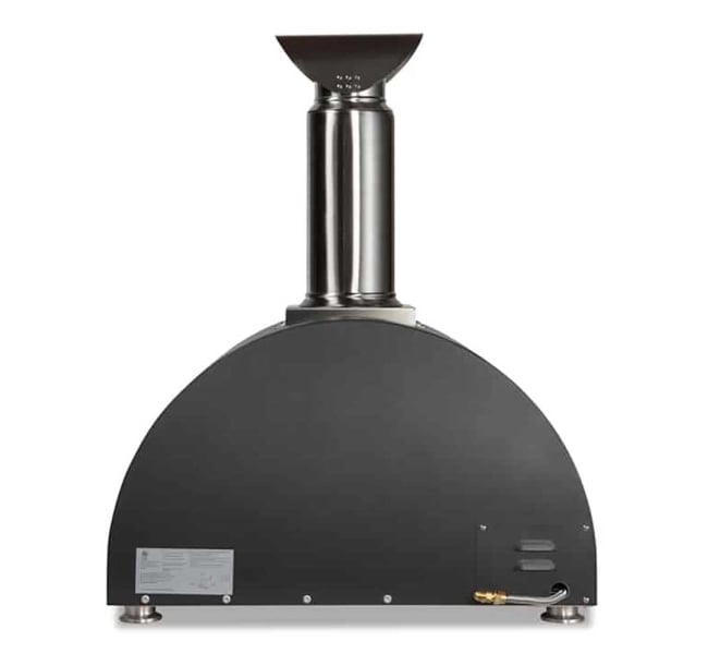 Rear view of Coyote 30-inch Hybrid Multi-Fuel Pizza Oven in Matte Black