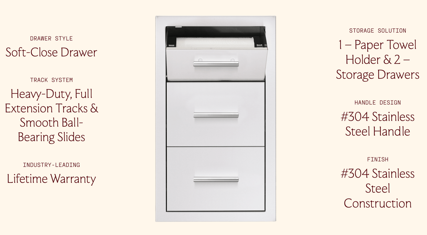 SUMMERSET™ 17″ Vertical 2-Drawer & Paper Towel Holder Combo