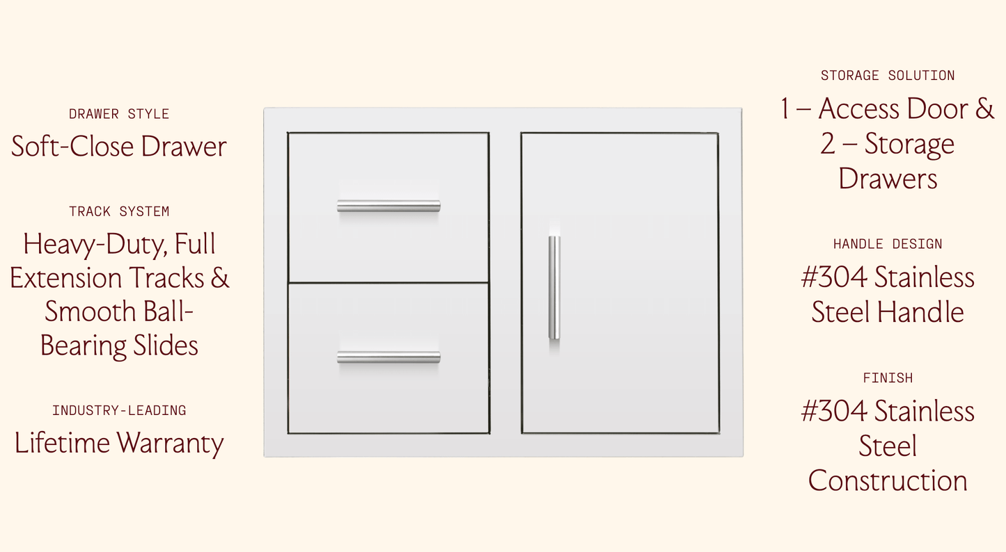SUMMERSET™ 30″ 2-Drawer and Access Door Combo with Hidden Hinge