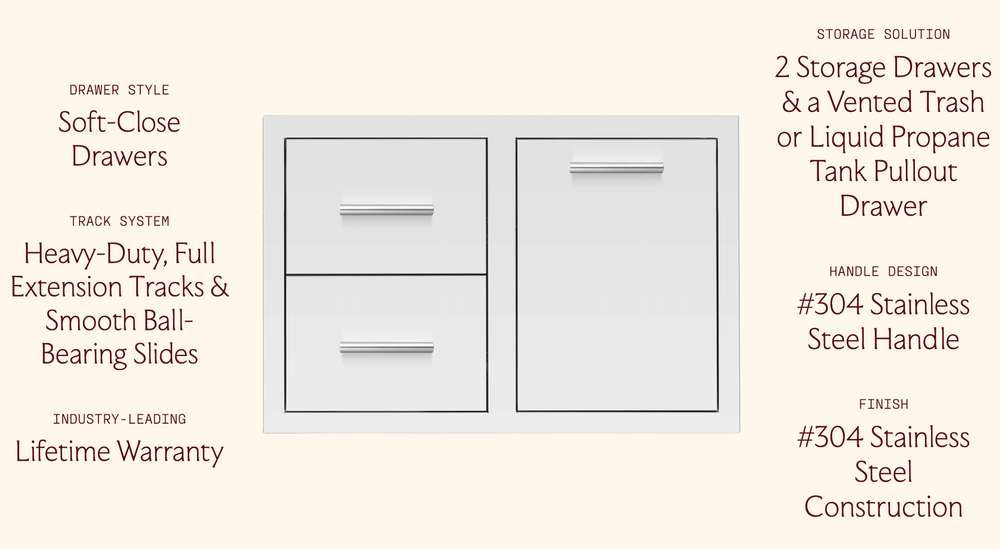 SUMMERSET™ 33" 2-Drawer & Vented Trash or Liquid Propane Tank Pull-Out Drawer Combo