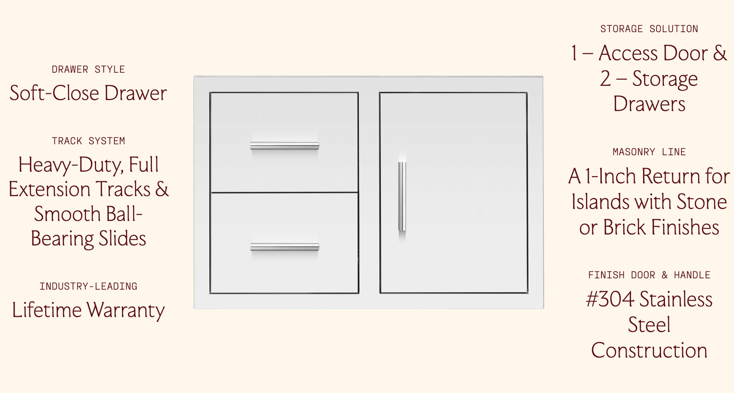 SUMMERSET™ 33″ 2-Drawer and Access Door Combo with Masonry Frame