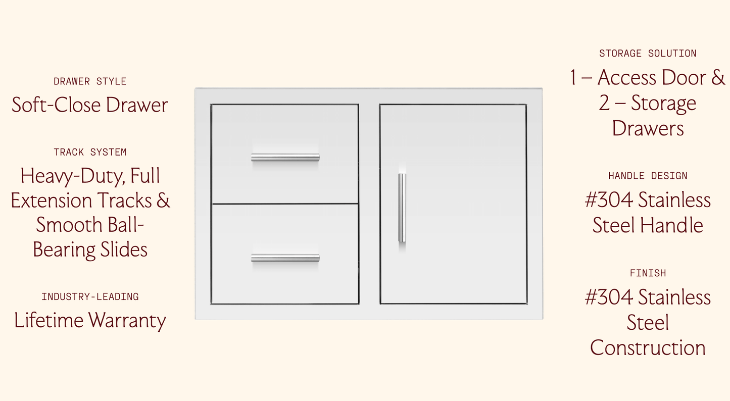 SUMMERSET™ 33″ 2-Drawer and Access Door Combo with Hidden Hinge