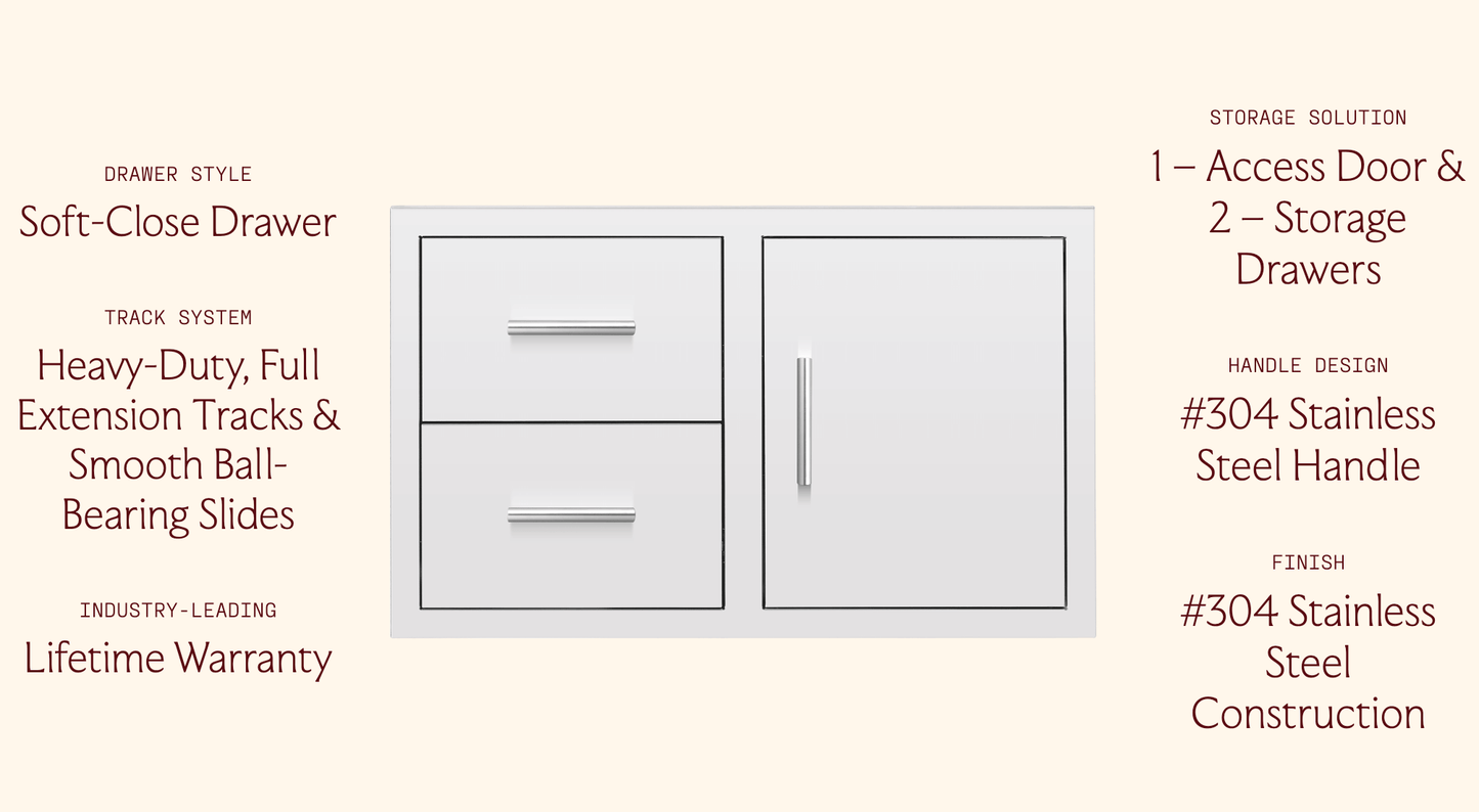 SUMMERSET™ 36″ 2-Drawer and Access Door Combo with Hidden Hinge
