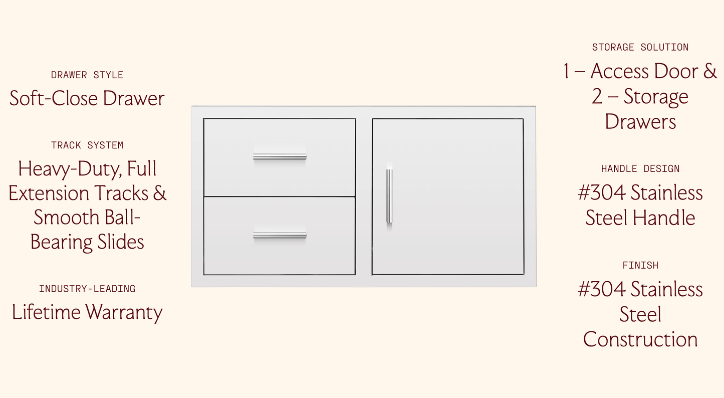 SUMMERSET™ 42″ 2-Drawer and Access Door Combo with Hidden Hinge