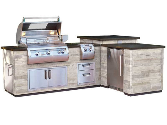 Fire Magic® L-Shaped GFRC Prefab BBQ Island System w/ Fridge Cutout [CLOSEOUT SALE]
