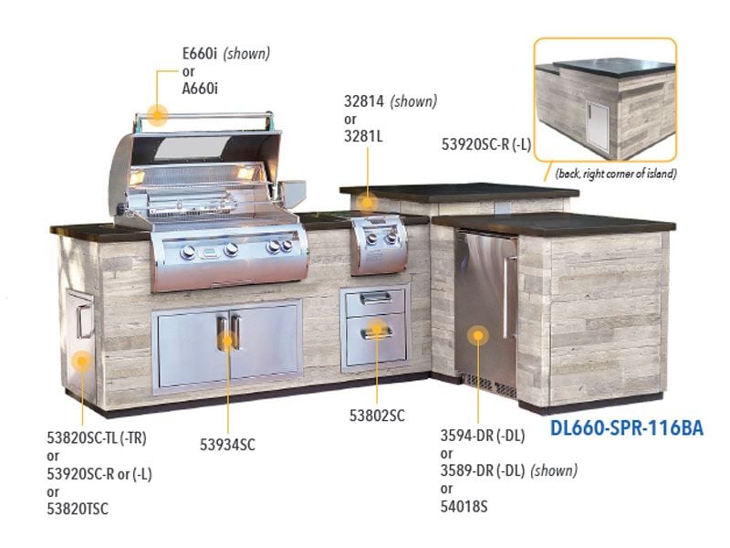 Fire Magic® L-Shaped GFRC Prefab BBQ Island System w/ Fridge Cutout [CLOSEOUT SALE]
